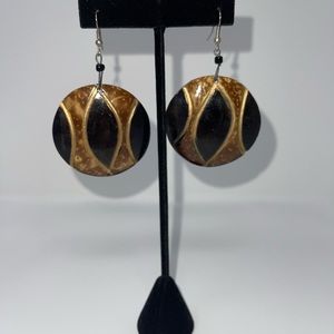Ethnic hand made coconut shell earrings.